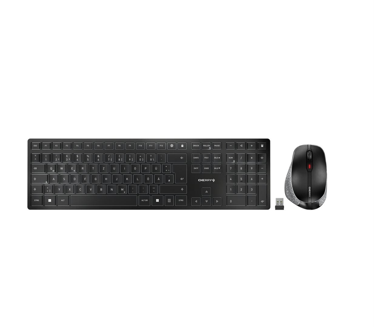 CHERRY Desktop DW 9500 SLIM DE WL AES black/grey BT Lithium Akku - wochenlange Nutzung ohne Aufladu