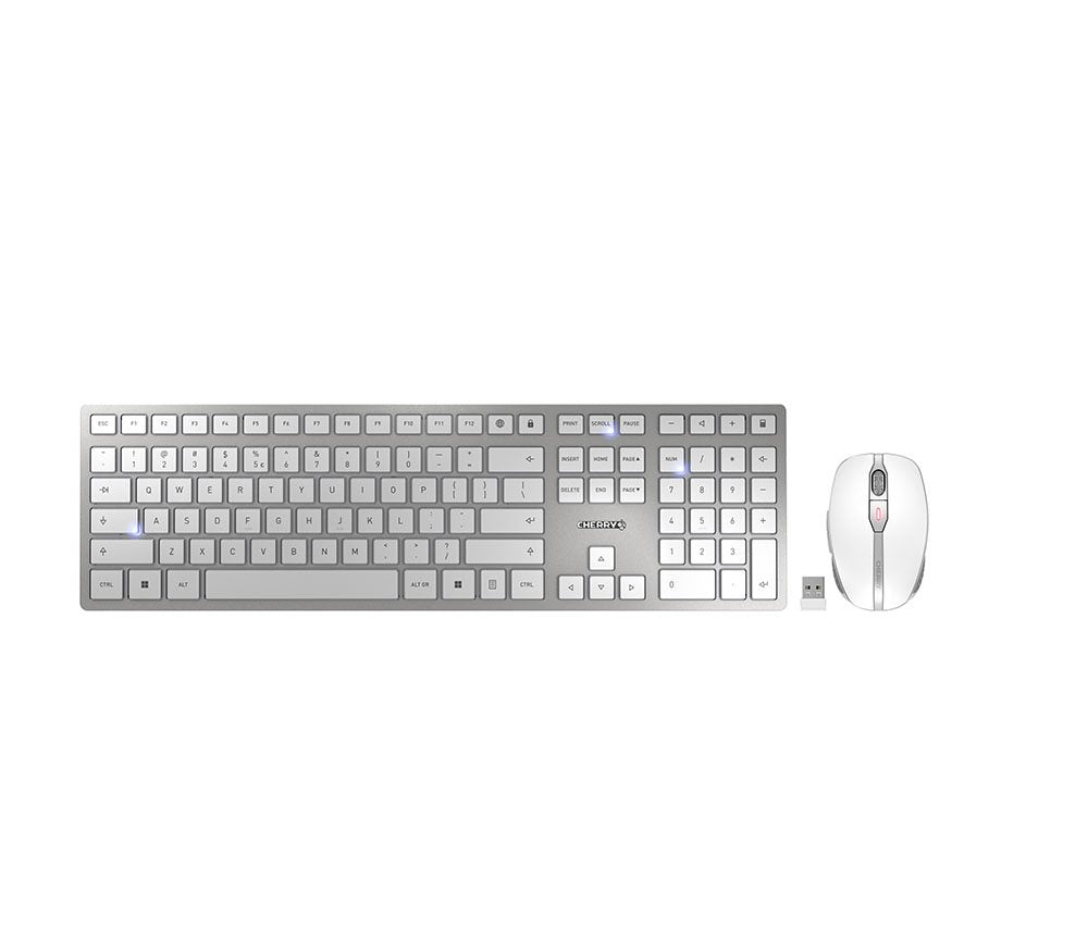 CHERRY Desktop DW 9100 SLIM US/EU WL AES silver/white BT Lithium Akku - wochenlange Nutzung ohne Auf