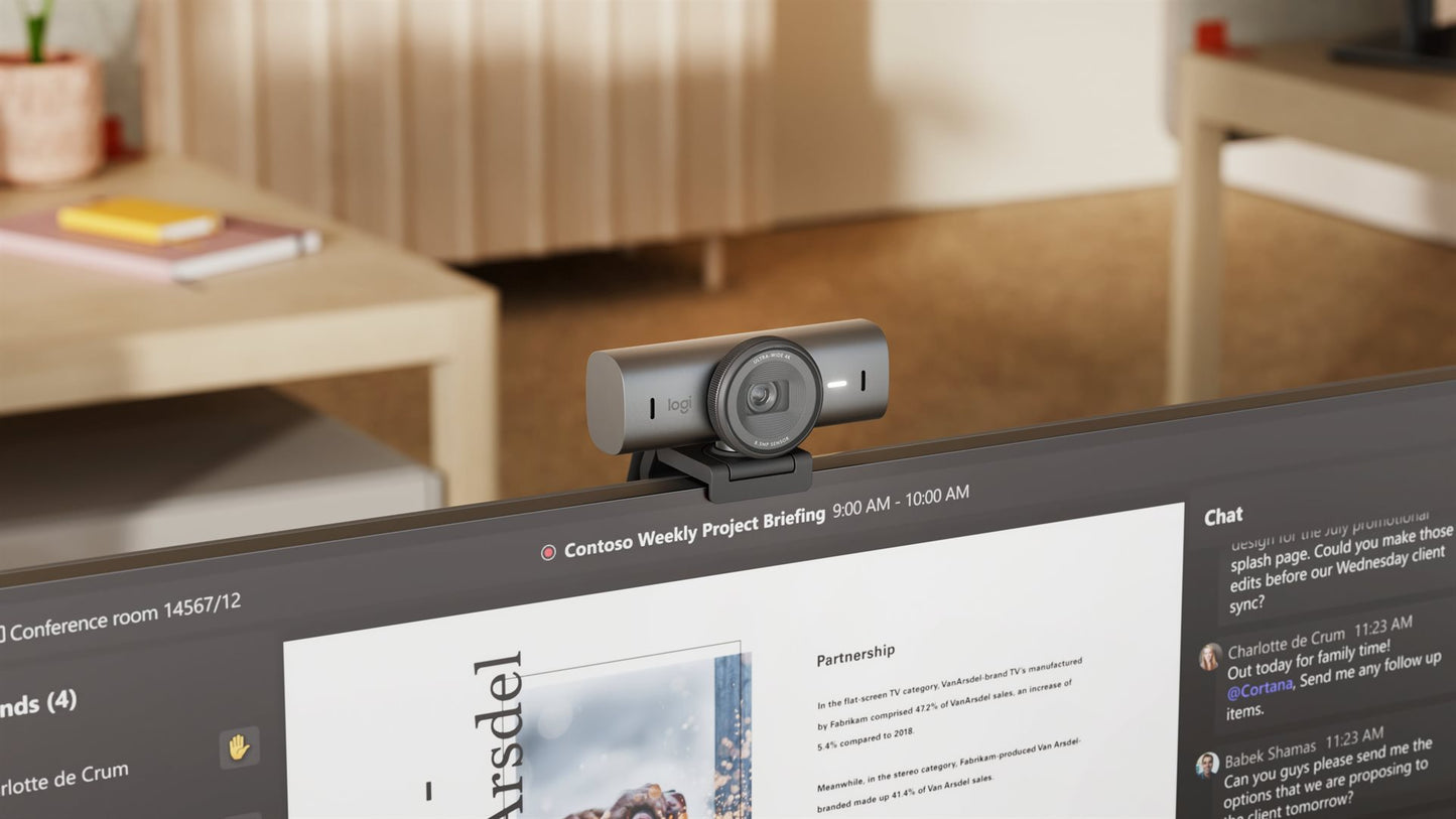 Logitech Webcam MX BRIO 705 for Business 4K silver/black AI image enhancement, RightSight, RightLigh