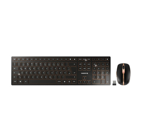 CHERRY Desktop DW 9100 SLIM DE WL AES black/copper BT Lithium Akku - wochenlange Nutzung ohne Auflad