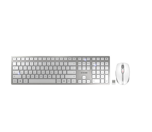 CHERRY Desktop DW 9100 SLIM US/EU WL AES silver/white BT Lithium Akku - wochenlange Nutzung ohne Auf